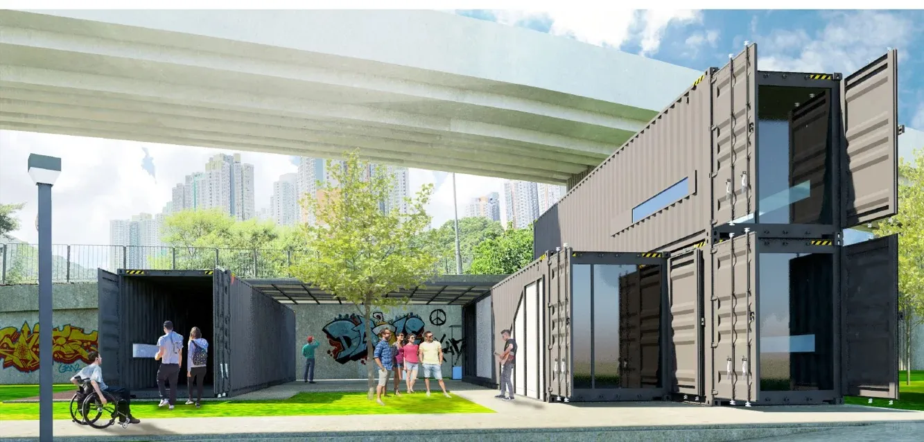 Early design visualisation of adapted containers beneath the flyover