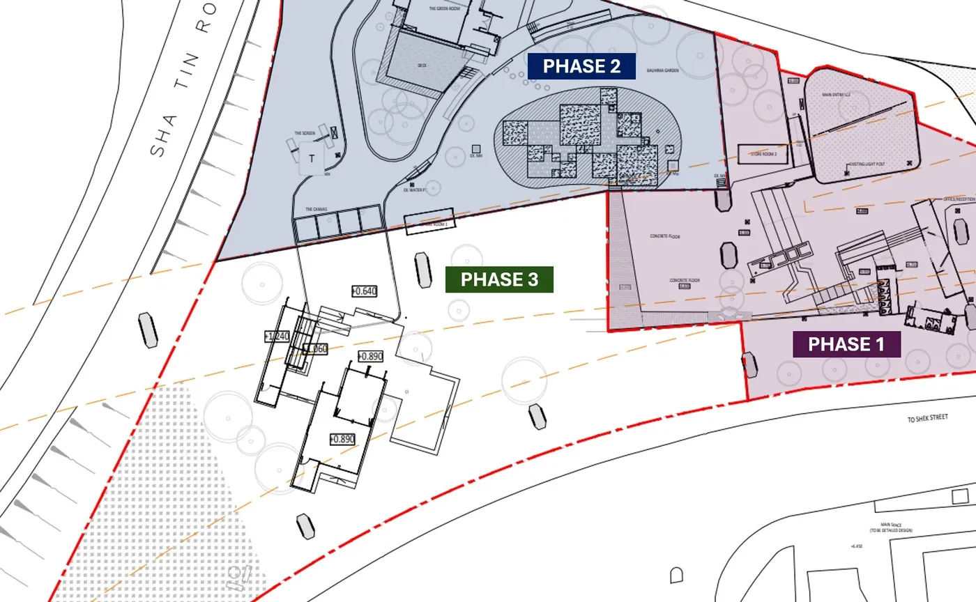 Site plan showing the relationship between three phases of Creation of Space