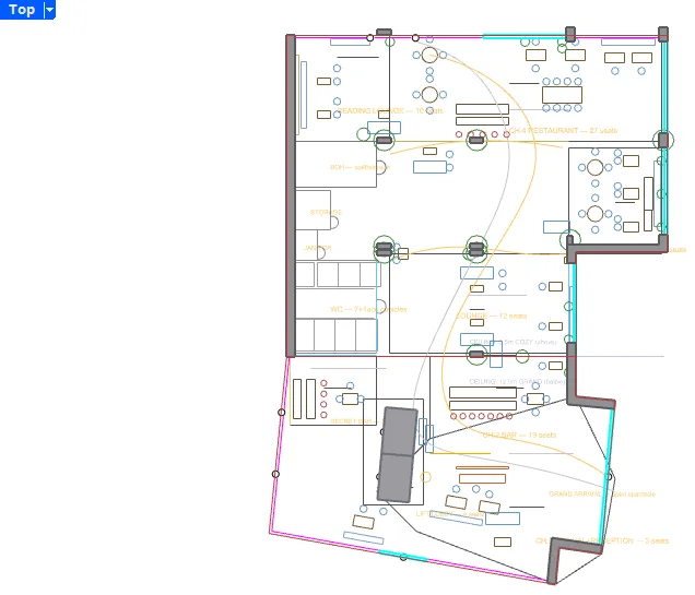 EmergentAI Sightline Choreography hotel lobby floor plan