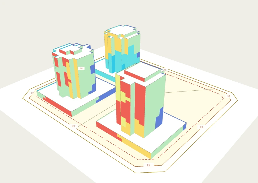 NexusAI winter facade sunlight analysis for a mixed-use proposal