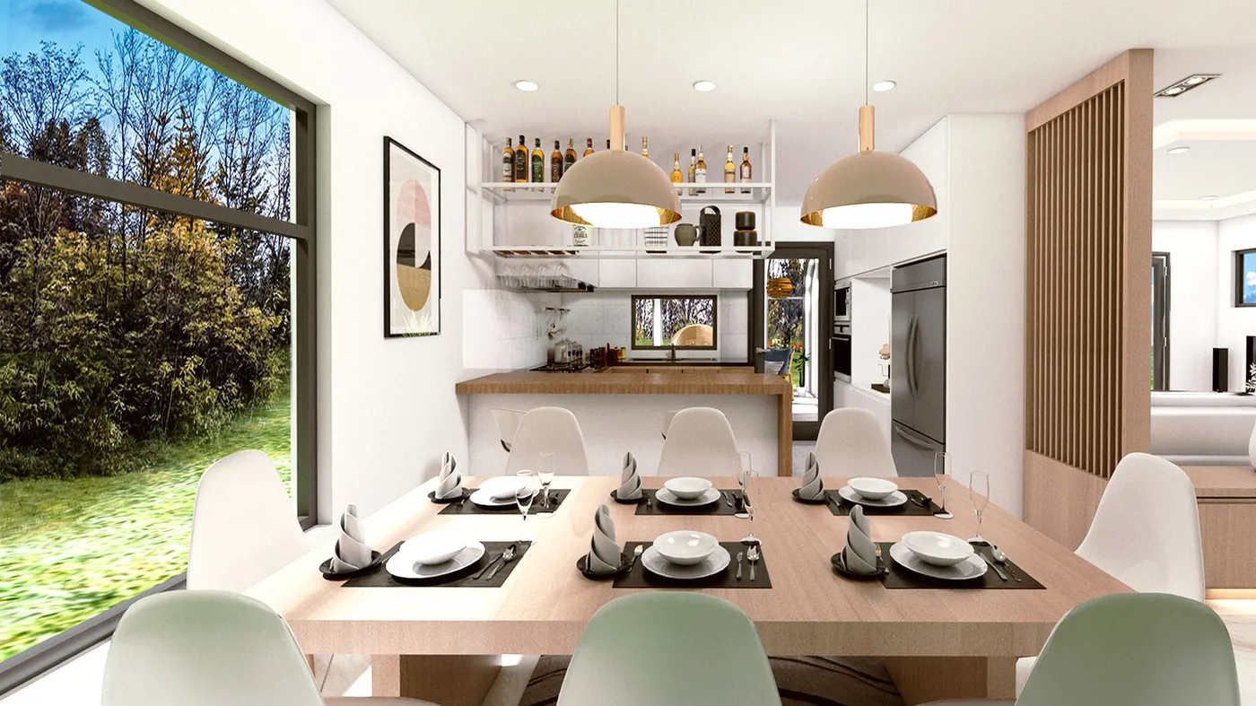 Dining room and open kitchen