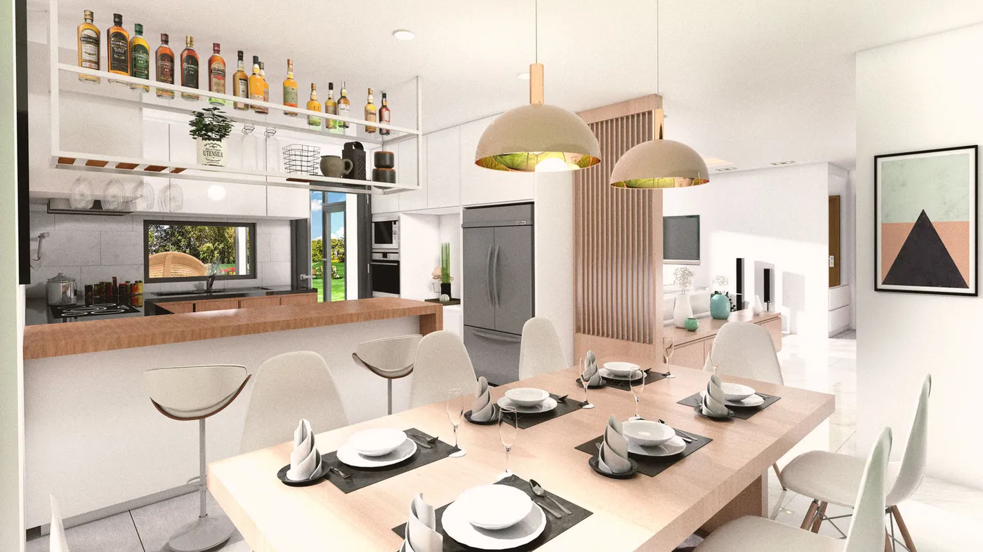 Dining room and open kitchen